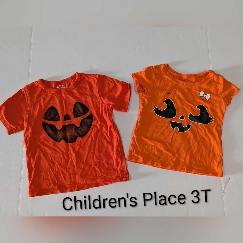 Boy/Girl Twins Jack-o'-lantern Shirts 3T Halloween orange shirt